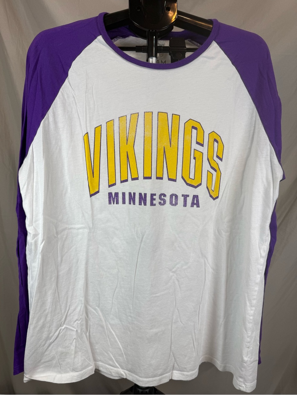 Minnesota Vikings Raglan T-Shirt Purple Gray Logo Tee- Size XXL
